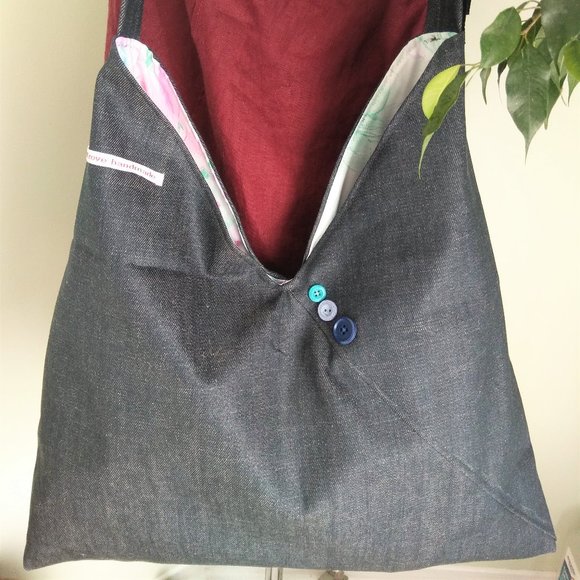 Origami Japanese Denim bag. Boho Denim tote.  Denim Hobo Bag, Azuma bag Cross bo - Picture 7 of 7